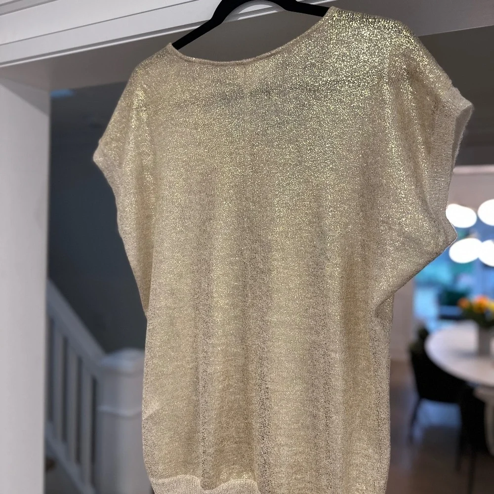 Vanessa Bruno Gold Short-Sleeve Mohair-Blend Sweater, US M/L (VB Sz 2/IT 42) - Picture 10 of 13